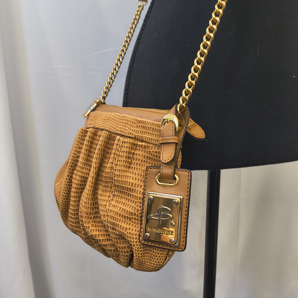 B.Makowski Limited Edition Tan Textured Leather Crossbody Bag - Like New